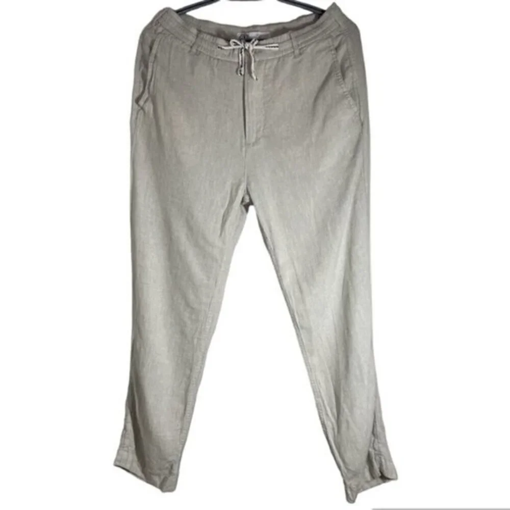 Zara Grey Linen High Rise Straight Leg Pants size S